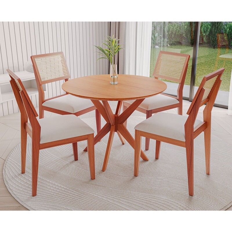 CJ MESA 4C AGN VITORIA REDONDA 90CM TAMPO LAMINADO CAD LARISSA MADEIRA