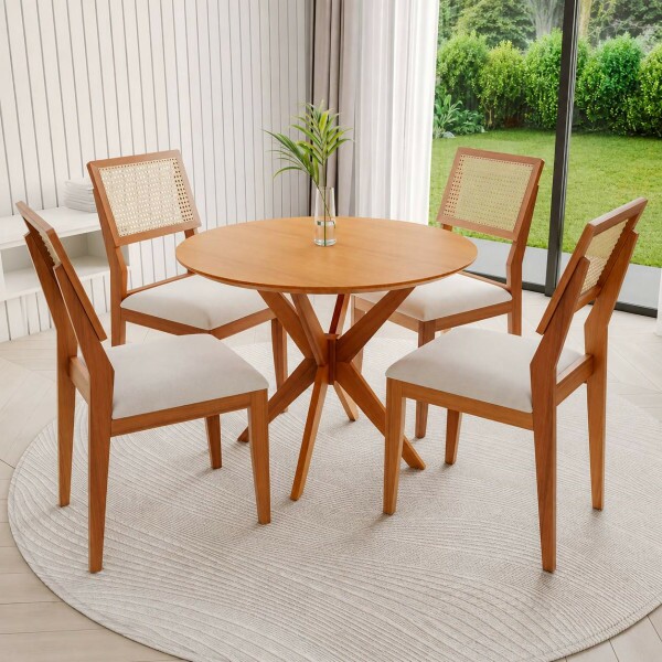 CJ MESA 4C AGN VITORIA REDONDA 90CM TAMPO LAMINADO CAD LARISSA MADEIRA CJ MESA 4C AGN VITORIA REDONDA 90CM TAMPO LAMINADO CAD LARISSA MADEIRA