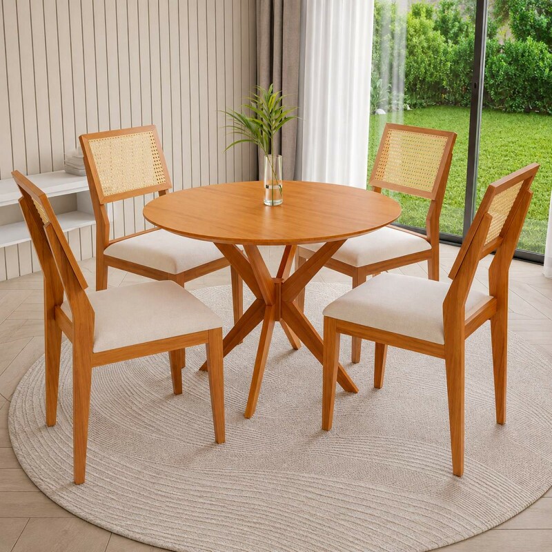 CJ MESA 4C AGN VITORIA REDONDA 90CM TAMPO LAMINADO CAD LARISSA MADEIRA
