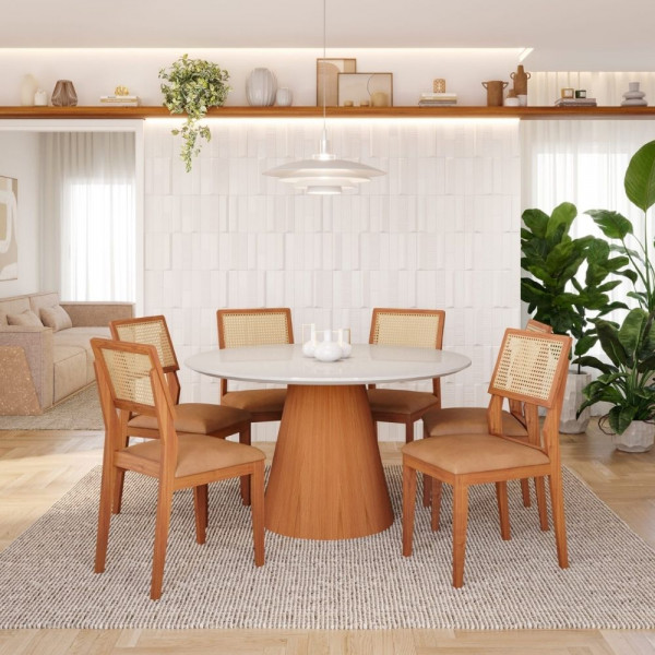 CJ MESA 6C AGN PARIS REDONDA 130CM C/VIDRO CAD VITORIA COURINO/MADEIRA