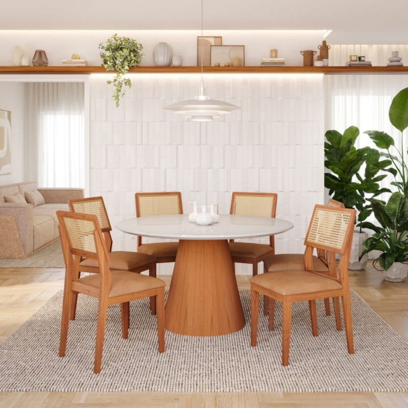 CJ MESA 6C AGN PARIS REDONDA 130CM C/VIDRO CAD VITORIA COURINO/MADEIRA