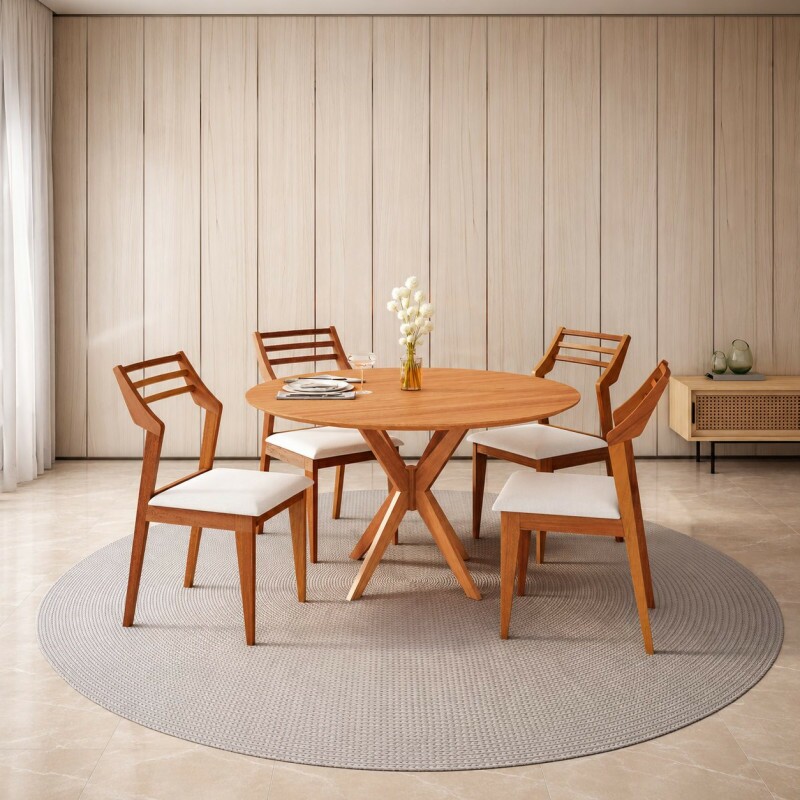 CJ MESA 4C AGN VITORIA REDONDA 90CM TAMPO LAMINADO CAD VITORIA/MADEIRA CJ MESA 4C AGN VITORIA REDONDA 90CM TAMPO LAMINADO CAD VITORIA/MADEIRA
