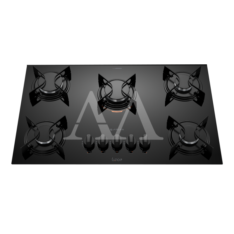 FOGAO  5B ATLAS COOKTOP  UTOP MESA VIDRO ESMALTADO VP GAS PRETO