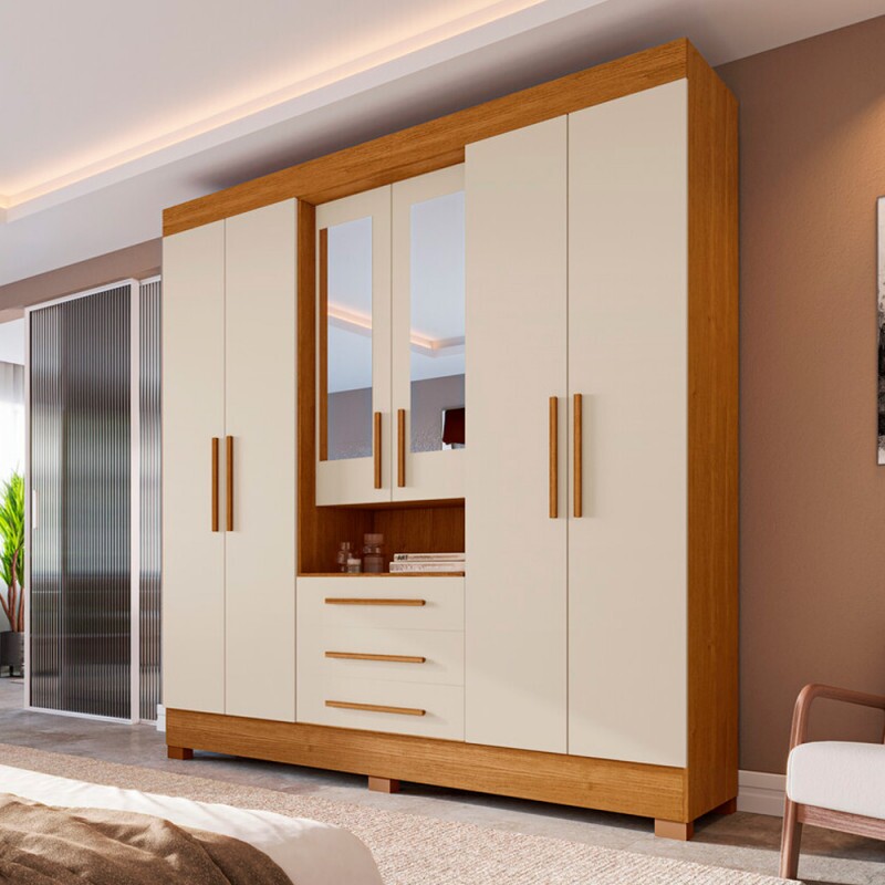 ROUPEIRO 6P ABRIR 3G ACP DEBORA CAPELINHA C/ESPELHO CINAMOMO/OFF WHITE