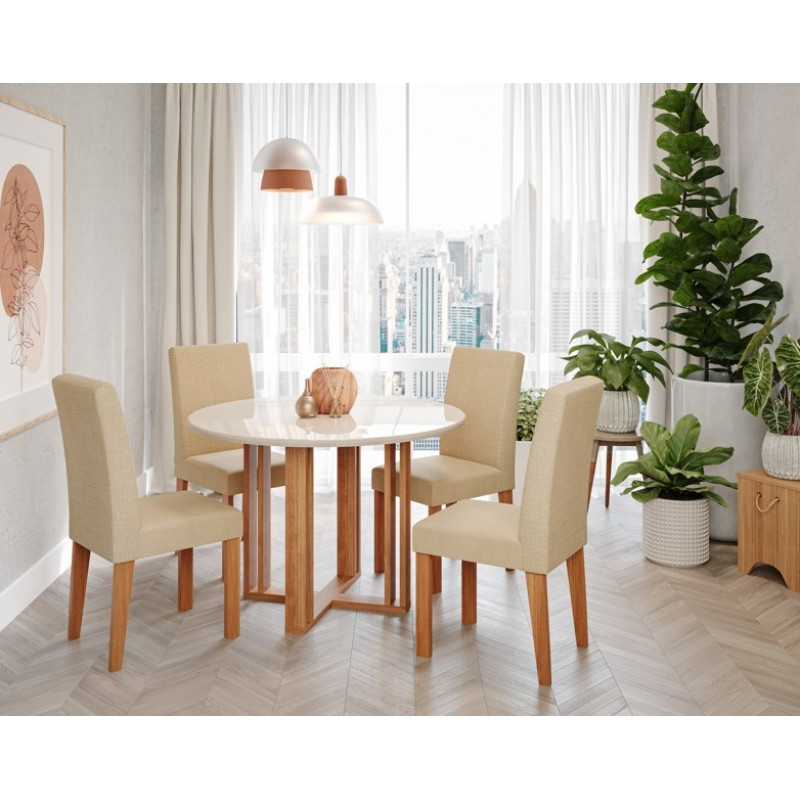 CJ MESA 4C CIMOL FLORA REDONDA 109X109 C/VDO CAD. MAIA CINAMOMO/OFF WHITE/GENGIBRE