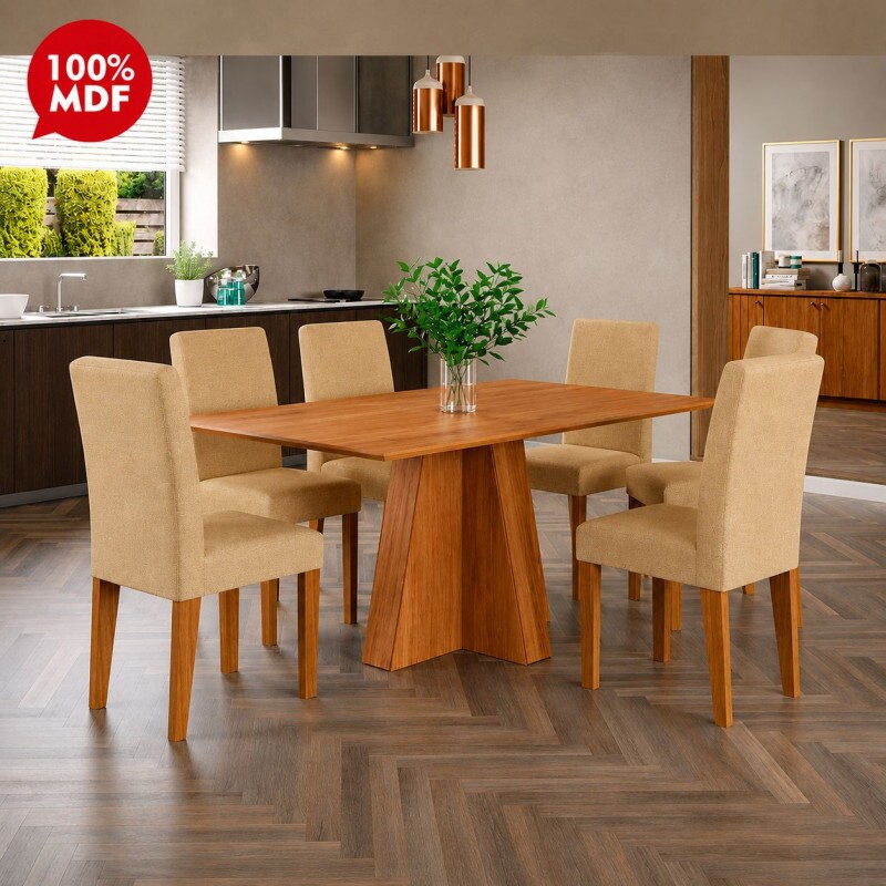 CJ MESA 6C CIMOL MAITE S/VIDRO RETANGULAR 160X80 CINAMOMO/GENGIBRE