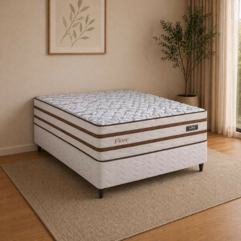 CJ BASE BOX/COLCHAO MOLAS ENSACADAS 138X188X76 DESIGN FIORE BEGE