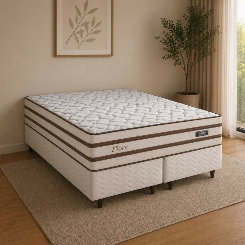 CJ BASE BOX/COLCHAO MOLAS ENSACADAS 158X198X76 DESIGN FIORE BEGE