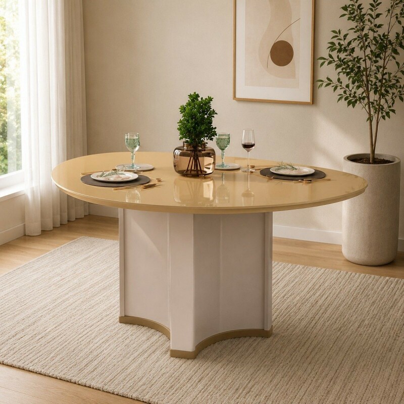 MESA DJ CHANEL 136X136 TAMPO ORGANICO C/VIDRO OFF WHITE/DOURADO MESA DJ CHANEL 136X136 TAMPO ORGANICO C/VIDRO OFF WHITE/DOURADO