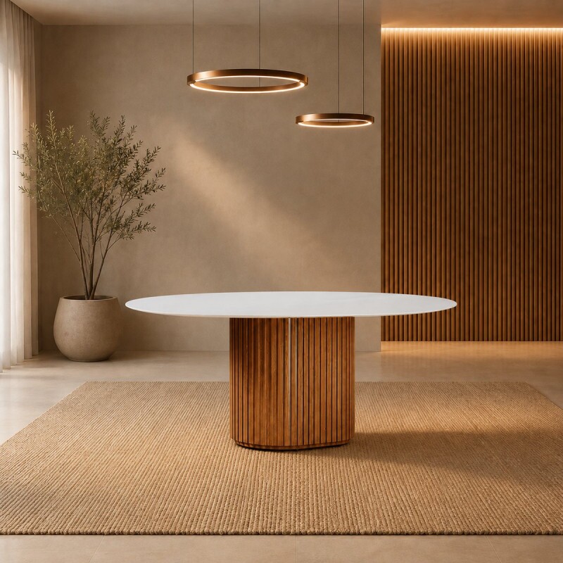 MESA IMCAL LIVING 1.6 C/VIDRO OVAL OFF WHITE/CINAMOMO MESA IMCAL LIVING 1.6 C/VIDRO OVAL OFF WHITE/CINAMOMO
