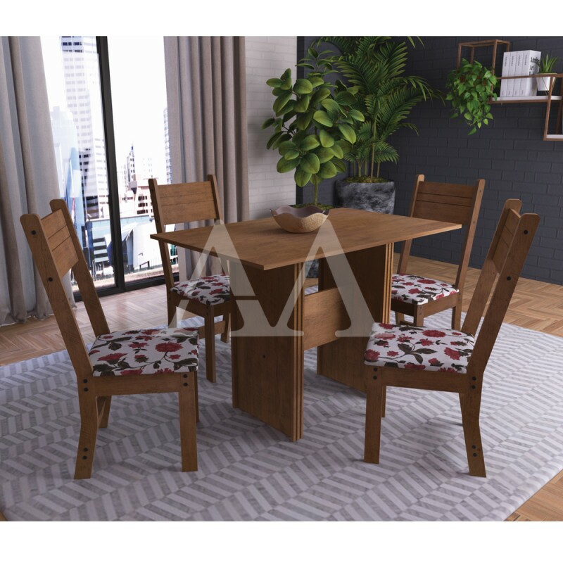 Conjunto Mesa de Jantar e 4 Cadeiras Karla Indekes