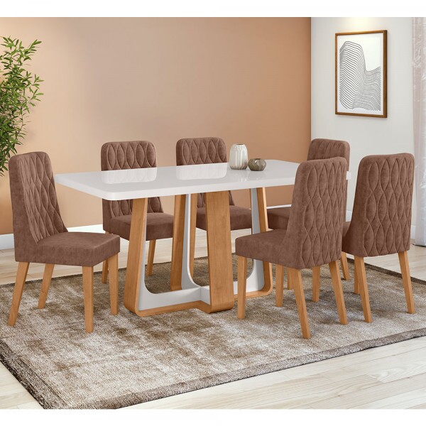 CJ MESA 6C LOPAS SINTONIA TAMPO MAXI CAD LUAR 170X90 C/VIDRO AVELA/AMENDOA CLEAN/OFF WHITE