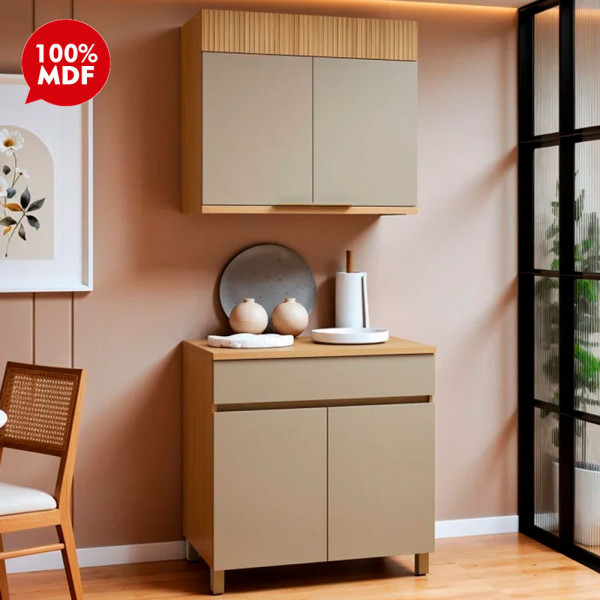 KIT COZINHA 2 PCS NESHER  4P 1G REALEZA PREMIUM CARVALHO/GREIGE 501234