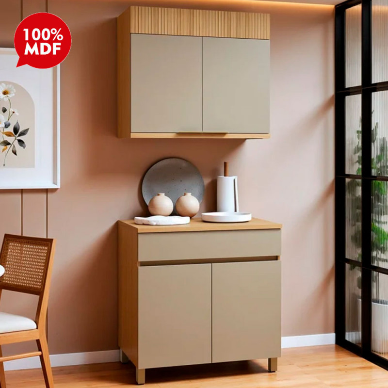 KIT COZINHA 2 PCS NESHER  4P 1G REALEZA PREMIUM CARVALHO/GREIGE 501234