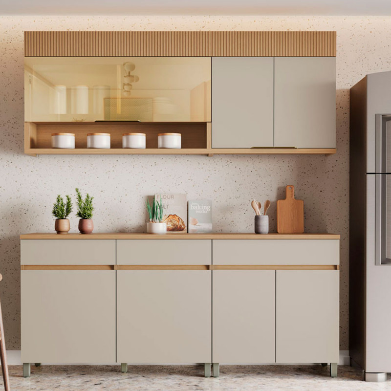 KIT 6P 1P C/VD 3G NESHER REALEZA PREMIUM 200CM CARVALHO/GREIGE 501228 KIT 6P 1P C/VD 3G NESHER REALEZA PREMIUM 200CM CARVALHO/GREIGE 501228