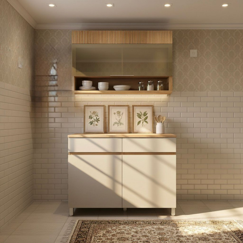 KIT 2P 1P C/VD 2G NESHER REALEZA PREMIUM 120CM CARVALHO/GREIGE 501232