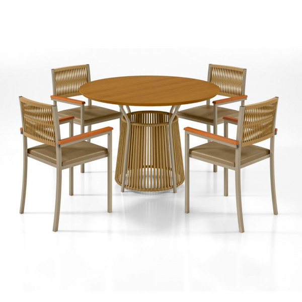 CJ MESA 4C PAONANDA ROMA REDONDA 120X80 CAD. VIENA C/CORDA CINAMOMO/DOURADO