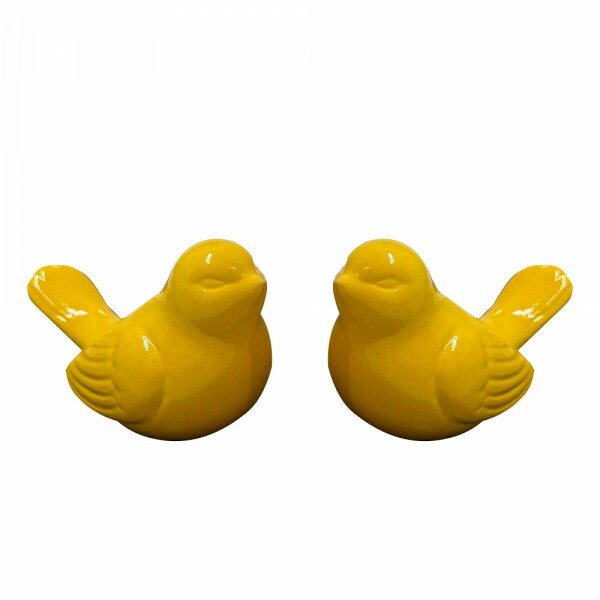 DUPLA DE PASSAROS CERAMICA AMARELO