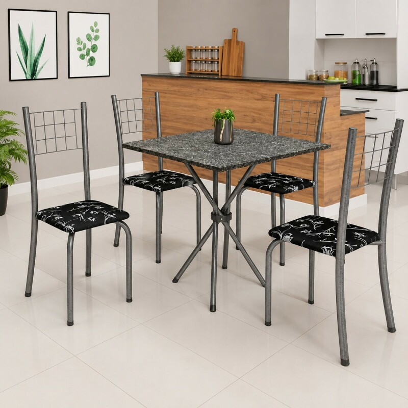 CJ MESA SOMA 4C DANY 70X70 QUADRADA FLORAL CINZA LACA