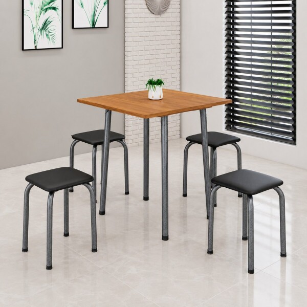 CJ MESA 4 BANQ SOMA LUANA 68×68 QUADRADA PRETO PRATA CINAMOMO