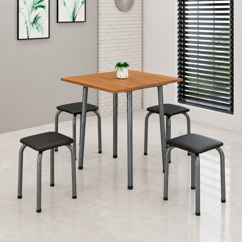 CJ MESA 4 BANQ SOMA LUANA 68×68 QUADRADA PRETO PRATA CINAMOMO