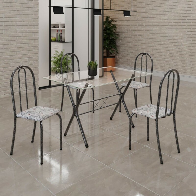 CJ MESA SOMA 4C ANE B061 120X75 RETANGULAR TAMPO VIDRO ARABESCO PRATA MARTELADO