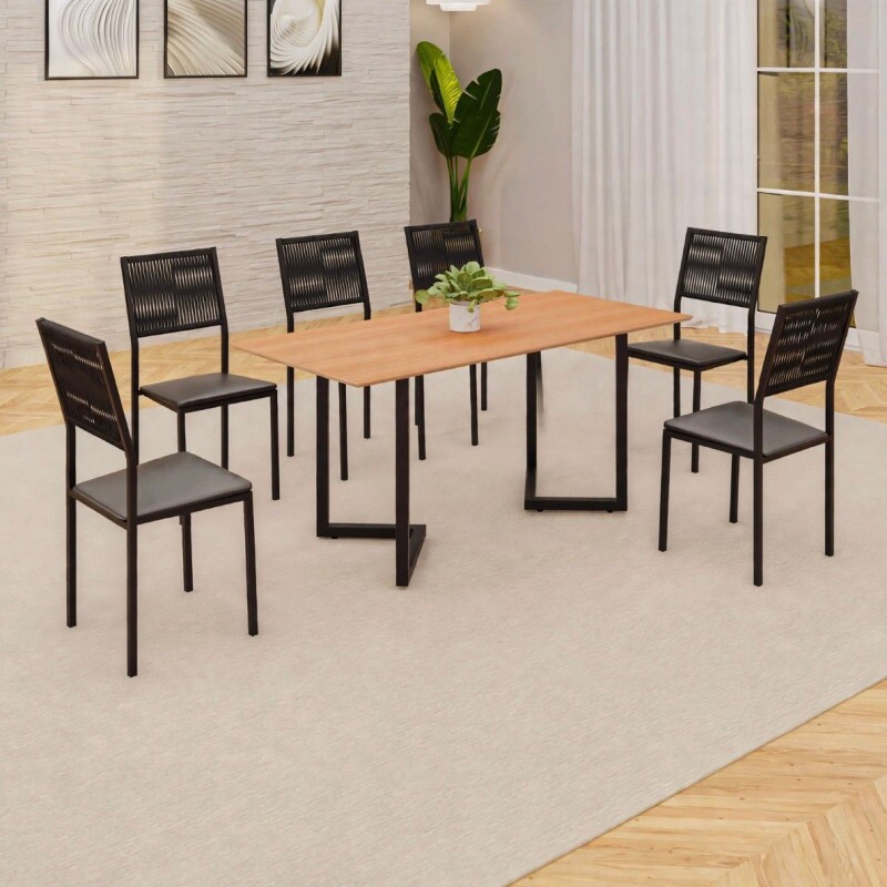 CJ MESA 6C MOVEIS TEIXEIRA MAIA RETANGULAR 160X90 PRETO C/CORDA NAUTICA / PRETO CJ MESA 6C MOVEIS TEIXEIRA MAIA RETANGULAR 160X90 PRETO C/CORDA NAUTICA / PRETO